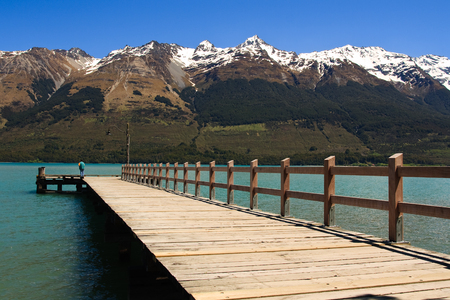 Lake Wakatipu Pier in Glenorchy, South Island, New Zealandの写真素材