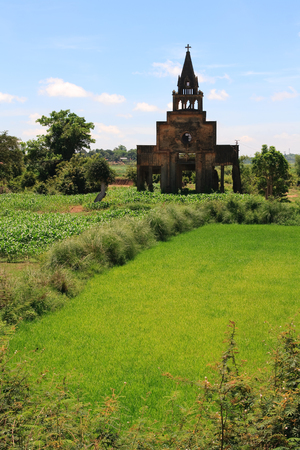 Old Vietnam Church ruin destroyed in Warの写真素材