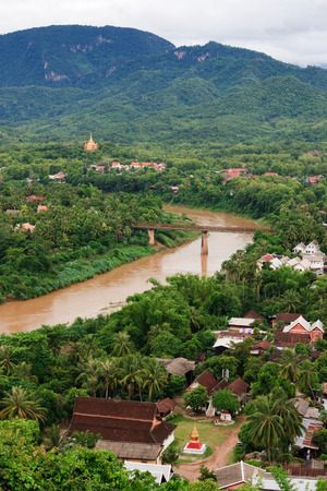 Scenic view across Luang Prabang and the Mekong River, Laosの写真素材