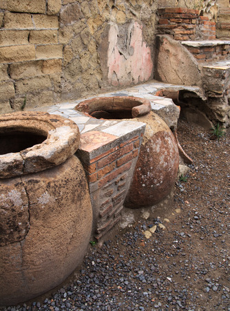 Ancient Pompeii Herculaneum Cooking Pots, Italyの写真素材