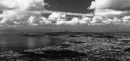 Cityscape view of Naples City and Bay, Black and Whiteの写真素材