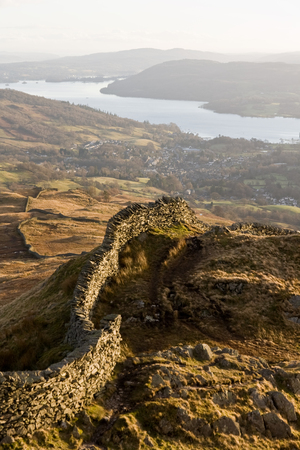 Lake District Mountain Wall on Ridge down to Ambleside, Cumbria, Englandの写真素材