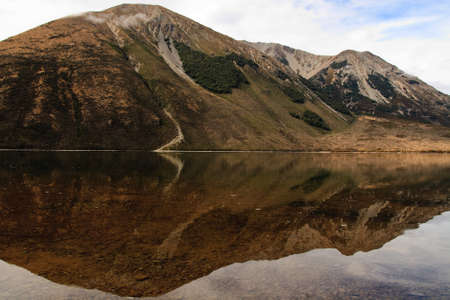 Mountain reflection in Lake, new zealandの写真素材