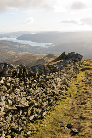 Lake District Mountain Wall on Ridge down to Ambleside, Cumbria, Englandの写真素材