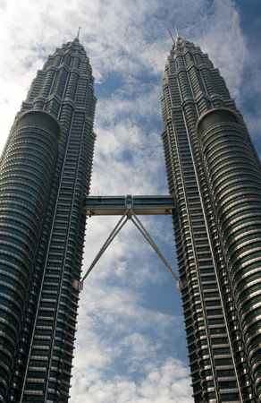 Centre view of Petronas Towers Portrait with blue sky backgroundのeditorial素材