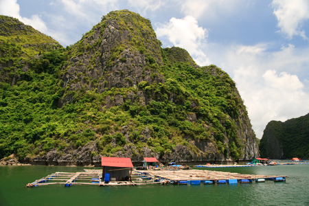 Vietnam fishing village in stunning Halong Bay, Asiaの写真素材