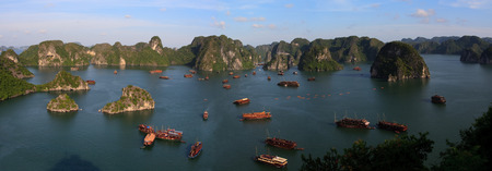 Halong Bay junk boats, Vietnam, Asiaの写真素材