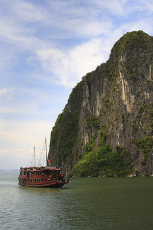 Halong Bay Junk cruise boat, Vietnamの写真素材