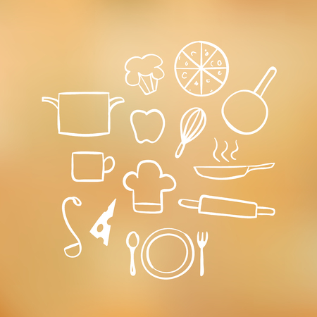 sketch set cook elements. contour illustration on a blurred backgroundのイラスト素材