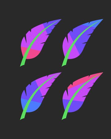 vector abstract bright colored feathers set on black backgroundのイラスト素材