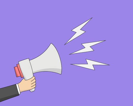 vector hand with megaphone sketch. hand drawn business communications creative conceptのイラスト素材