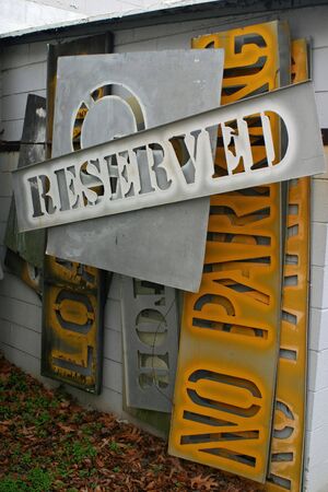 Stencils used for road markings sit idle awaiting use. This is a good image to use in describing rules, rule making, regulations, and requirements.の写真素材