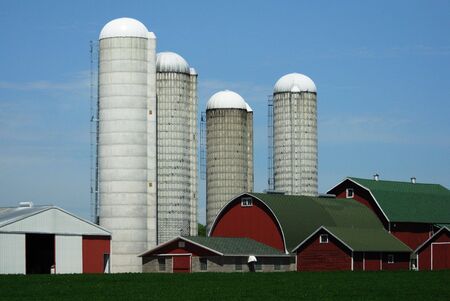 Red Barns and Four Silosの写真素材
