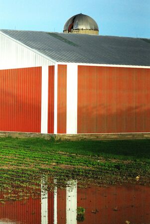 Red Shed in Flooded Fieldの写真素材
