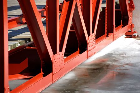 Orange Bridge Over Icy Waterの写真素材