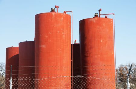 Orange Tanks at Wastewater Treatment Plantの写真素材