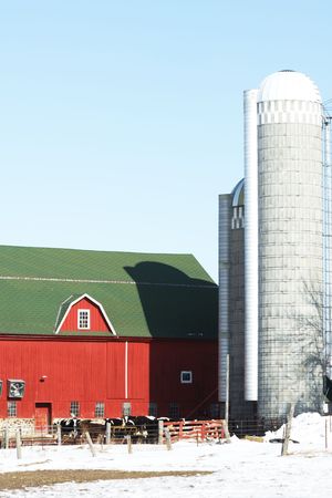 Red Barn and Gray Silo