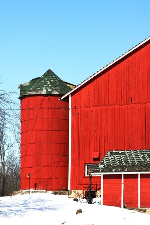 Red Silo, Red Barn, and Red Shedの写真素材