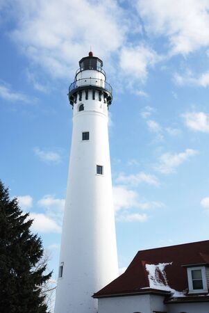 Lighthouse near Racine, Wisconsin in Windpointの写真素材