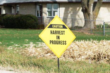 Caution, Harvest in Progress Signの写真素材