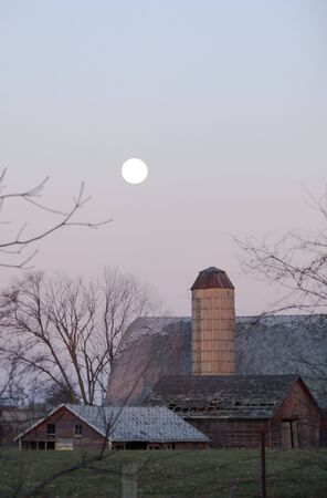 Moonrise Over the Farmの写真素材