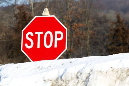 Stop Sign In the Deep Snowの写真素材