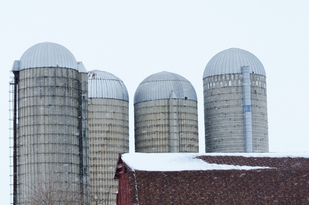 Four Silos in Snowの写真素材