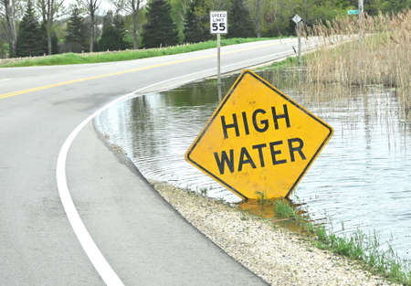 High Water Sign by Roadの写真素材