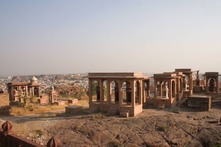 30th November 2015, Jodhpur, Rajastan, India. Cenotaphs on the hill overlooking Jodhpur. Exploring the delights the Blue City of Jodhpur has to offerのeditorial素材