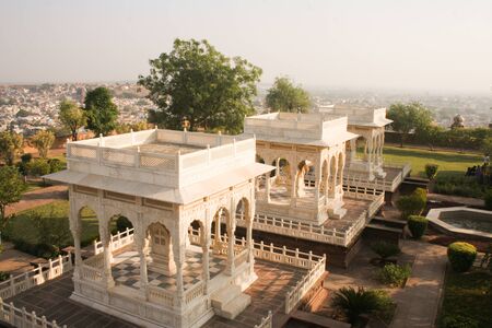 30th November 2015, Jodhpur, Rajastan, India. Cenotaphs on the hill overlooking Jodhpur at Jaswant Thada Kings monuments. Exploring the delights the Blue City of Jodhpur has to offerのeditorial素材
