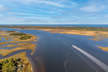 Aerial view of the mouth of the river. High quality photo