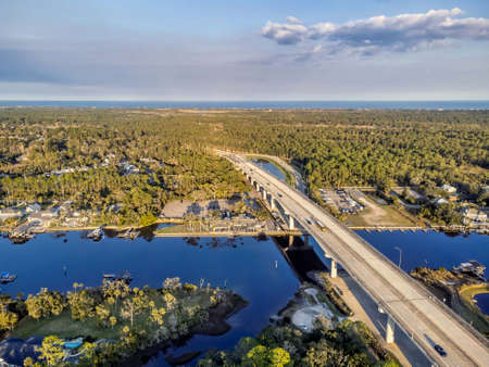 Aerial view of a bridge over the river in Southern Florida.の写真素材