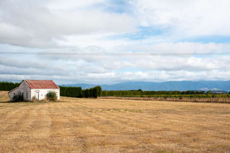 Dilapidated old wooden barn in the paddock on a rural farm in the countryの写真素材