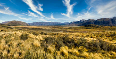 The extreme terrain of the glacial valleys in the high country of New Zealand's Southern Alpsの写真素材
