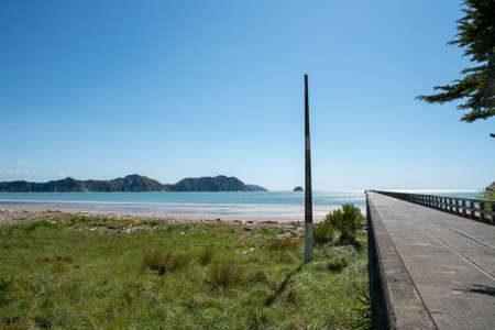 The long walk out to the end of the wharf at Tolaga Bayの写真素材