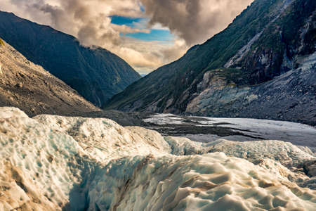 Heli hiking on the surface of Fox Glacier in the Southern Alps of New Zealandの写真素材