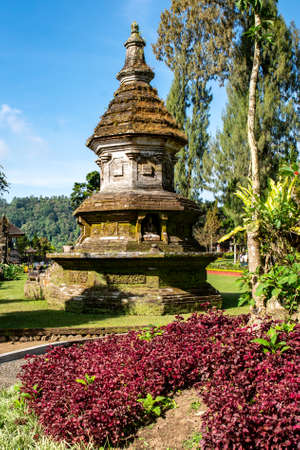 Hindu monument in the landscaped gardens in the Balinese Temple at Lake Bratanの写真素材