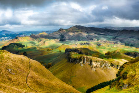 Light and shade on the hills and valleys around Te Mata Peak Hawke's Bay New Zealandの写真素材