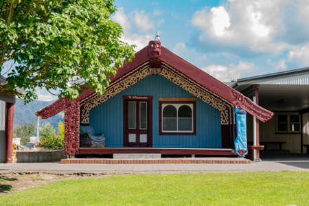 Tokomaru Bay, Gisborne / New Zealand September 22, 2019  Traditional ornate carved Maori Maraeのeditorial素材