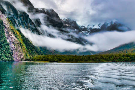 Moody Milford sound in the rain mist and low cloud  but still beautifulの写真素材
