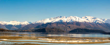Panorama reflections at Bremner Bay, Lake Wanakaの写真素材