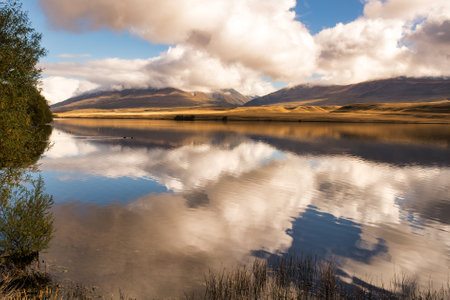 Ashburton lakes scenery in Hakatere conservation park in remote rural high countryの写真素材