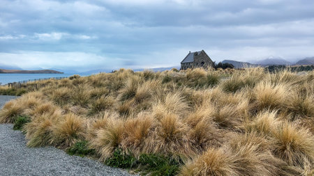 The historic Church of the Good Shepherd on the shore of Lake Tekapoの写真素材