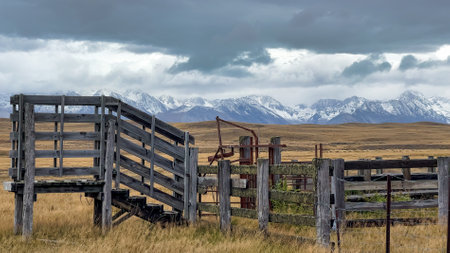 Agricultural farmland and pasture on the gravel road between Lake Tekapo and Lake Pukakiの写真素材