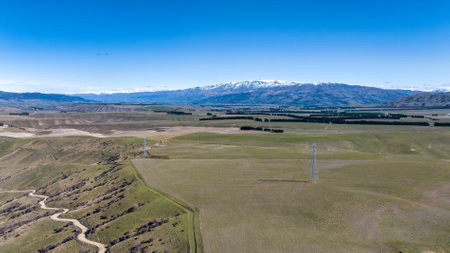 Rural farmland  and agricultural countryside from the summit of Cluden hill near the Lindis Pass
