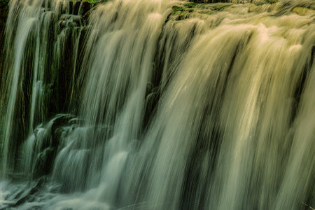 Golden sunlight warming up the waterfall