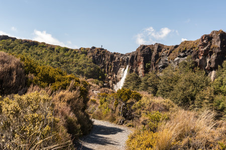 Standing on the ridge looking down over the falls, National Parkの写真素材