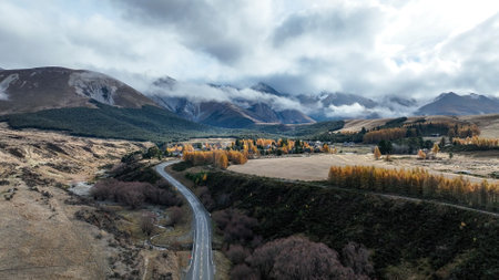 Aerial view of Castle Hill village  an alpine village in Canterbury, New Zealandの写真素材