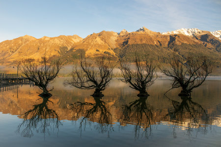 Scenery driving along the shore of Lake Wakatipu between Queenstown and Glenorchyの写真素材