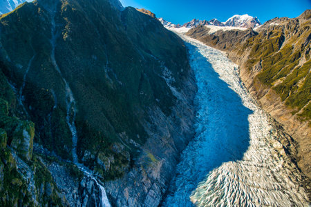 Aerial view of a Glacier in Mount Cook National Park, New Zealandの写真素材